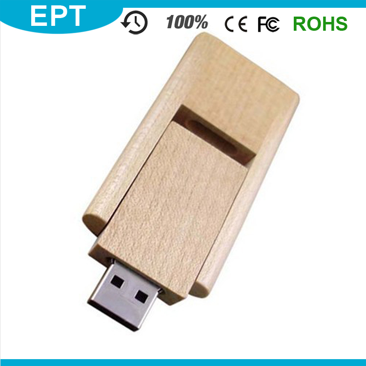 Beige Swivel Wooden OEM Wholesale USB Flash Drive (TW007)