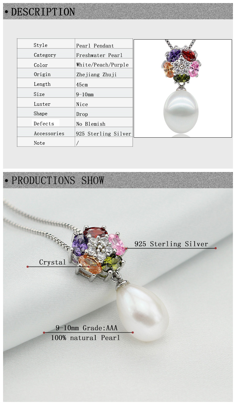 925 Sterling Silver Pearl Pendant Freshwater Pearl Pendant AAA Natural Pearl Pendants