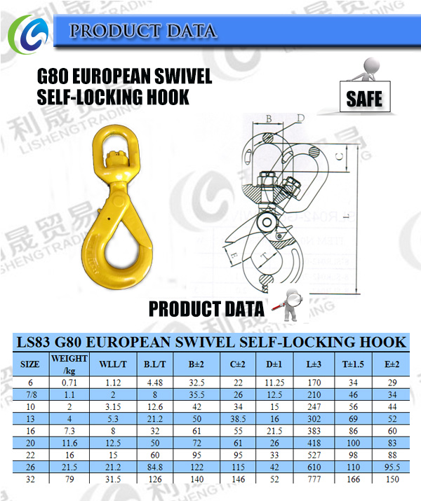 G80 European Type Swivel Self-Locking Safety Hook