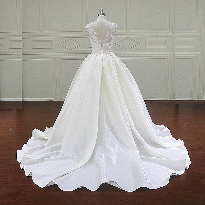 Fancy Beautiful Lace Floor Length Mikado Wedding Dress