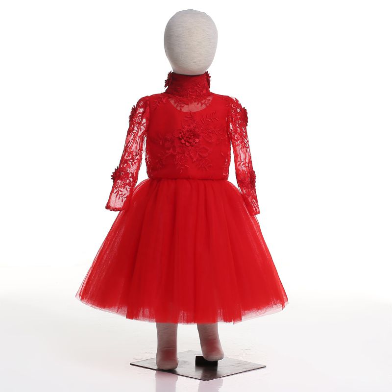 Chinese Red Flower Girl Dress for Wedding and Ceremonial