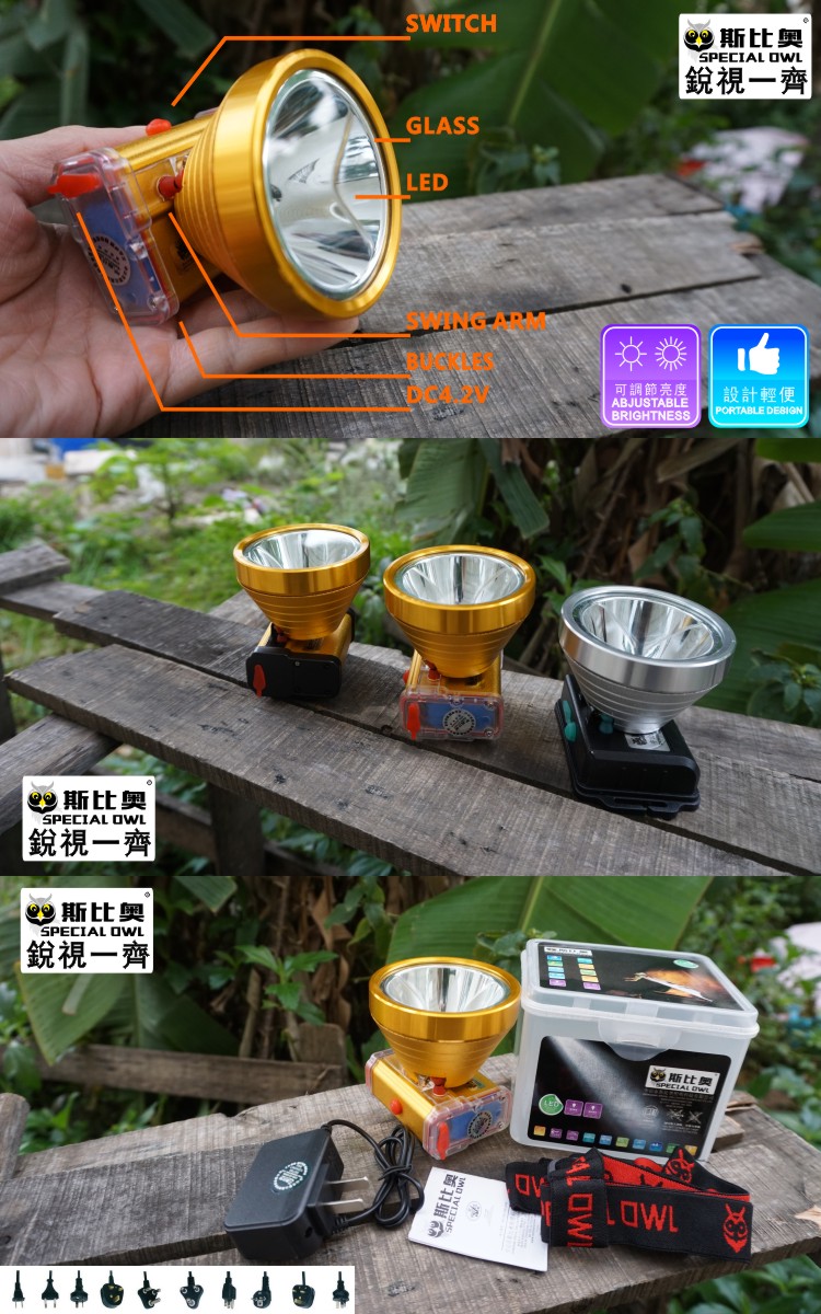 2W 3W 5W LED Headlamp Aluminum alloy shell 1*5V500mAh USB Mobile charging 2PCS Rechargeable Lithium Battery, Camping Outdoor, Coal Miner Lamp Mining Headlamp