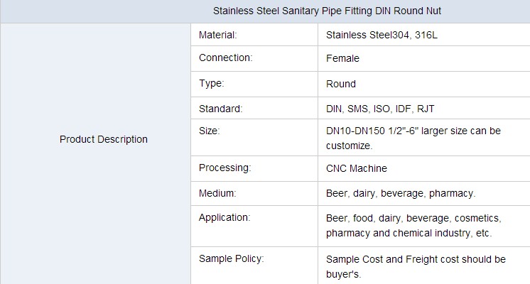 Stainless Steel Sanitary Pipe Fitting Round Nut