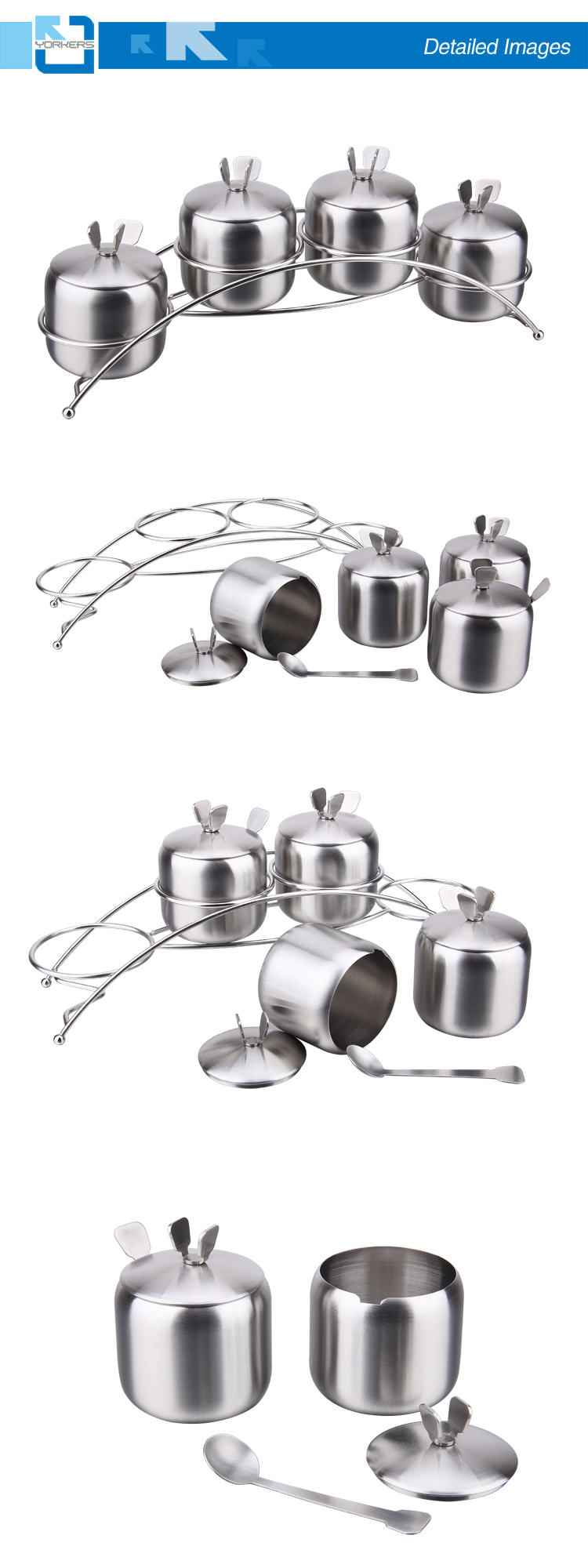 4 Pieces Stainless Steel Salt Pepper Set Condiment Spice Jar