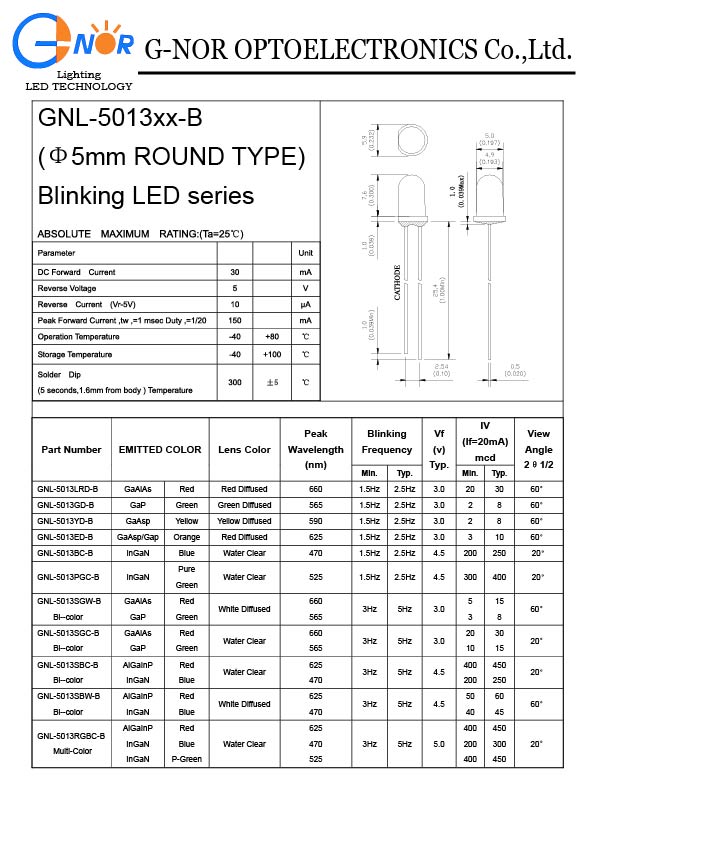 5mm Round Type Blinking LED (GNL-5013xx-B)