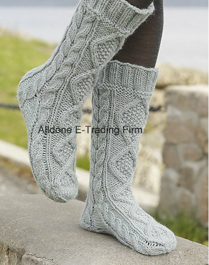 Cable Hand Knit Home Wool Slippers Bed Socks Boots