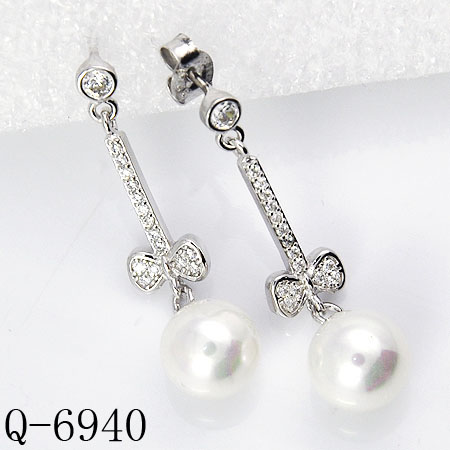 Fashion Jewelry 925 Sterling Silver Pearl Earrings (Q-6947)