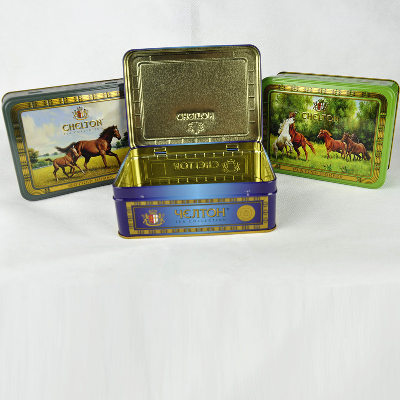 Custom Rectangular Hinged Lid Empty Tea Tin Box