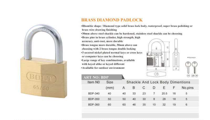 Diamond Brass Rhombic Type Padlock with Double Locking