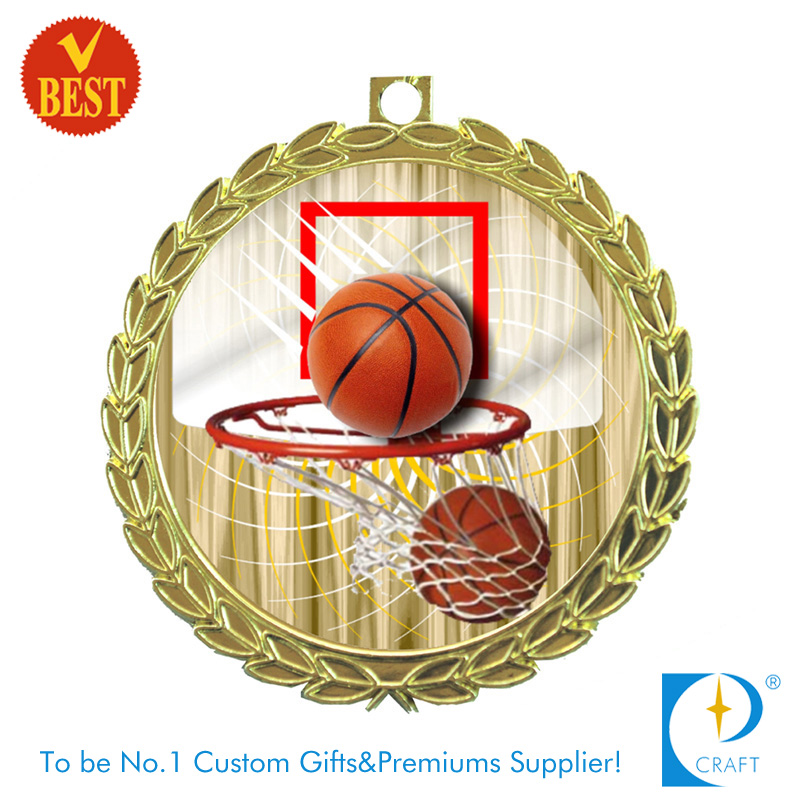 China Custom Printed Ancient Gold Plating Basketball Medal with Copper Stamping