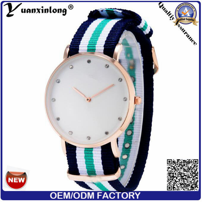 Yxl-214 2016 Wholesale New Fashion Diamond Watch Elegant Ladies Nylon Nato Strap Watch Wrist Lady