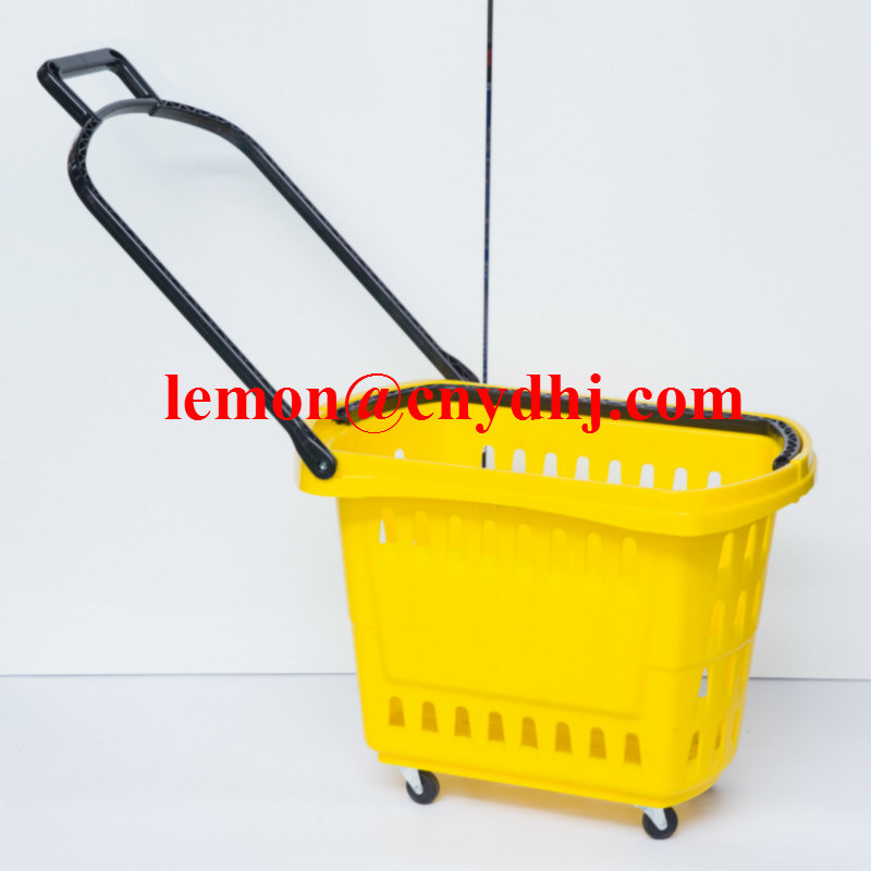 Manufacturer Four Wheels Plastic Shopping Rolling Basket