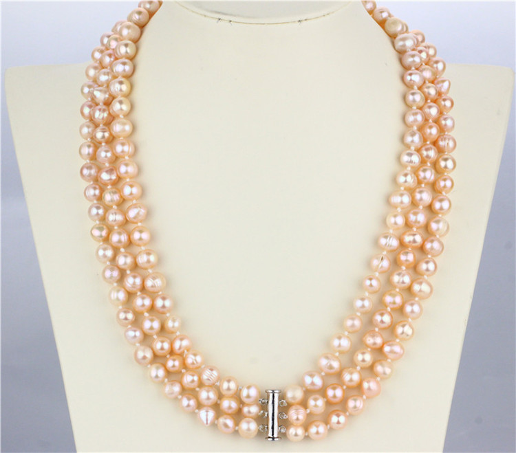 Snh Peach Color Hot Sale 925 Silver Pearl Necklace for Women