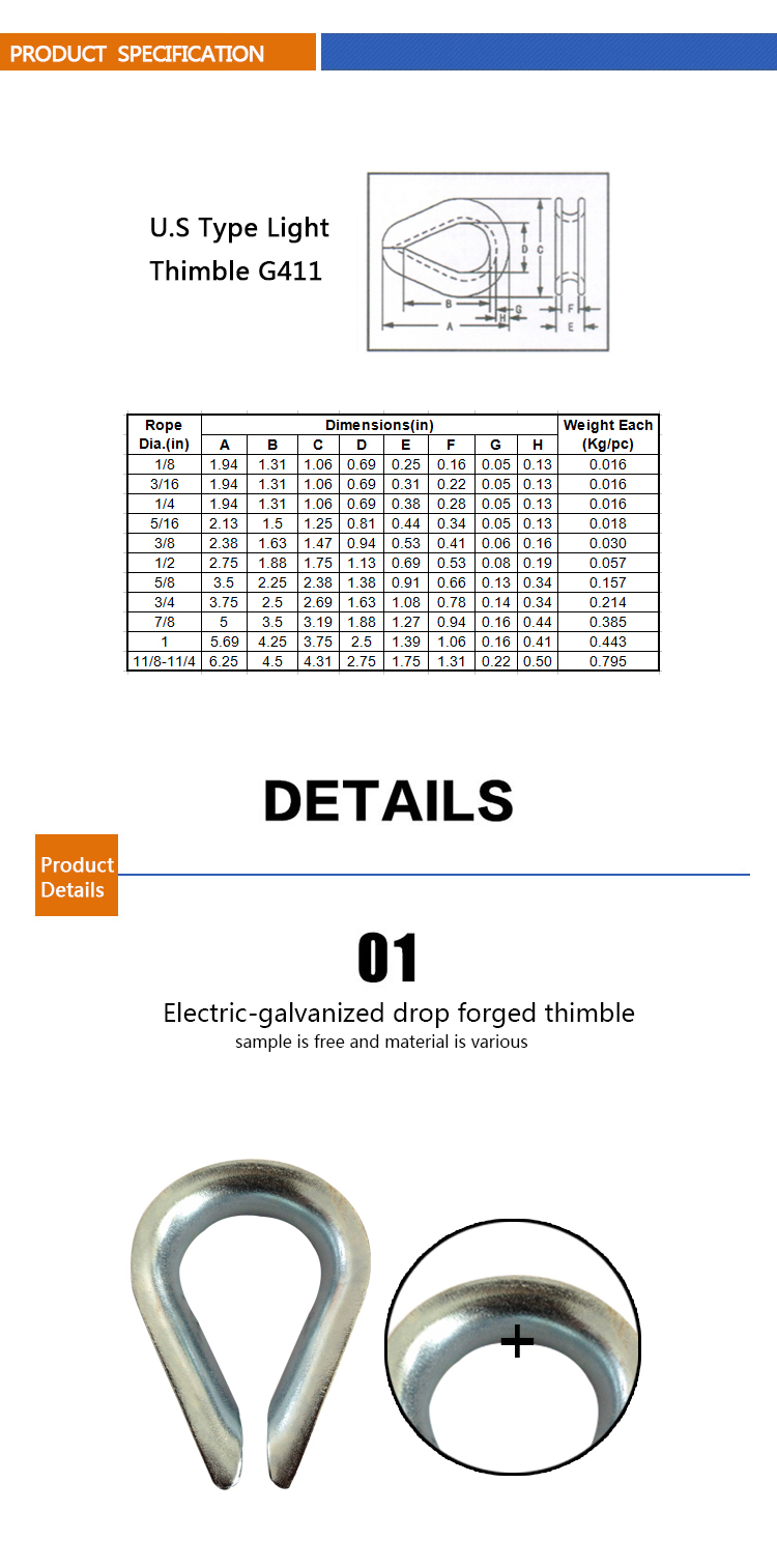 G411 U. S. Type Standard Wire Rope Thimble