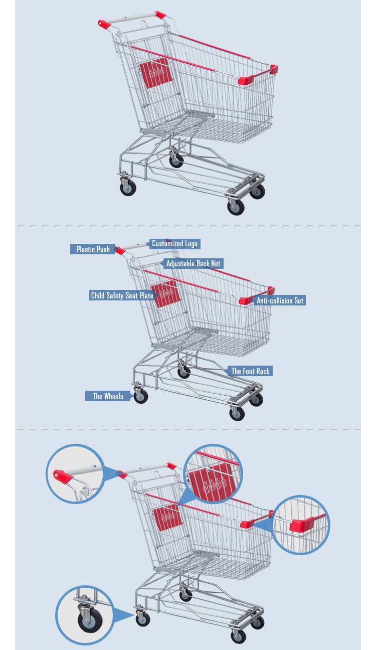 Heavy Duty Foldable Supermarket Grocery Shopping Seat Cart