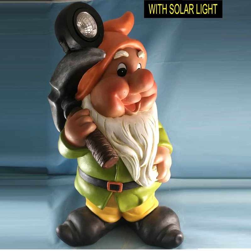 Dwarf with Hammer Solar Light Polresin Garden Decoration