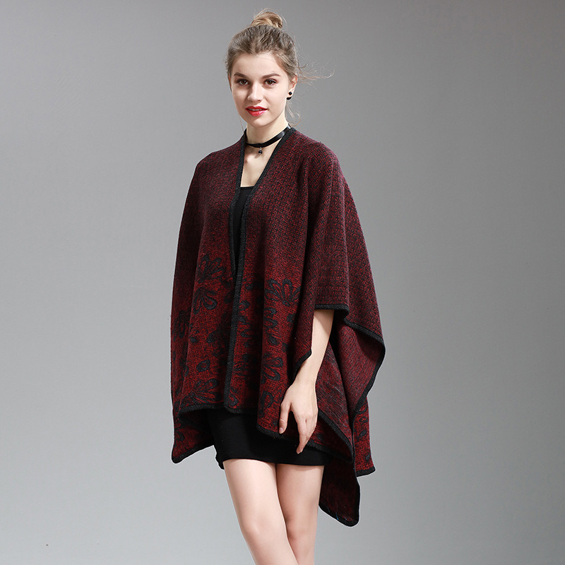 Womens Cashmere Feel Alike Fancy Cape Stole Poncho Shawl (SP293)