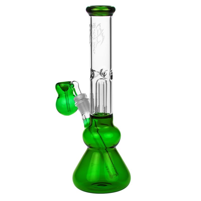 Green Leaf Glass Beaker Base Ice Smoking Pipes with Precooler (ES-GB-372)