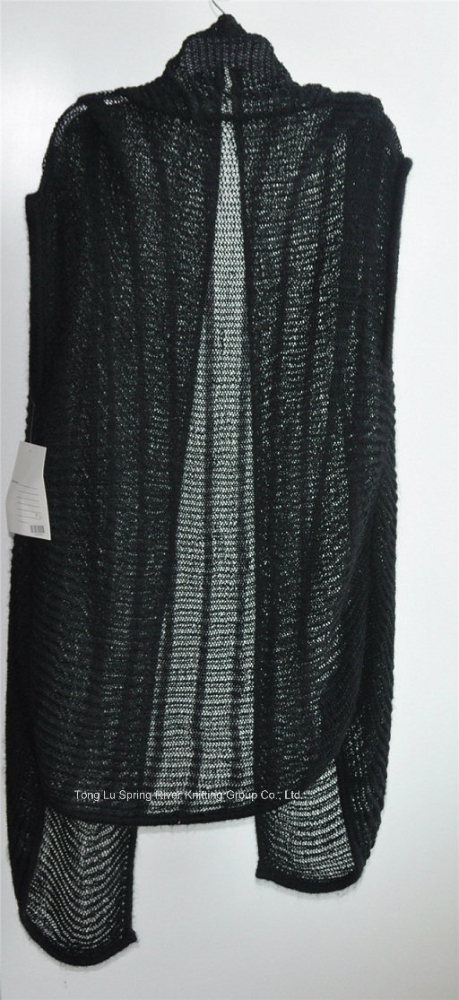 Ladies Long Sleeveless Opean Patterned Knit Cardigan