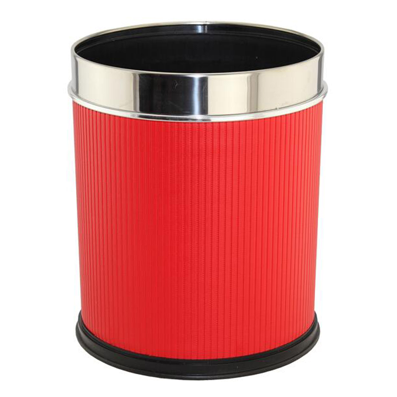 Fashion Leatherette Stainless Steel Top Rim Waste Bin