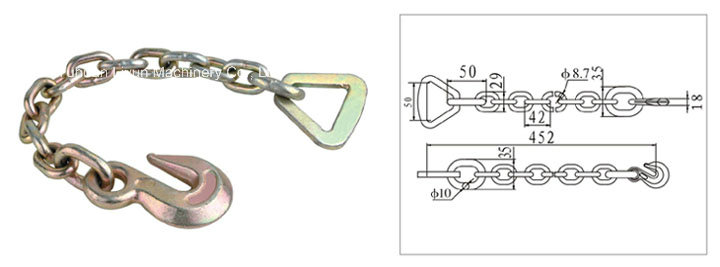 Metal Chain Anchor with 2in Delta Ring for Ratchet Tie Down Strap, Cargo Lashing Strap