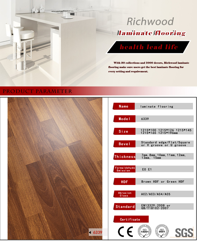 Commercial 8.3mm Vinyl Walnut White Oak Timber Parquet Laminated Wooden Flooring