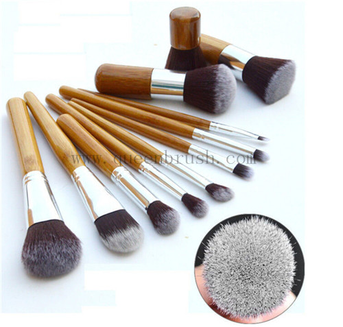 Synthetic Hair Brushes Bamboo Cosmetic Makeup Brush Set with Bag