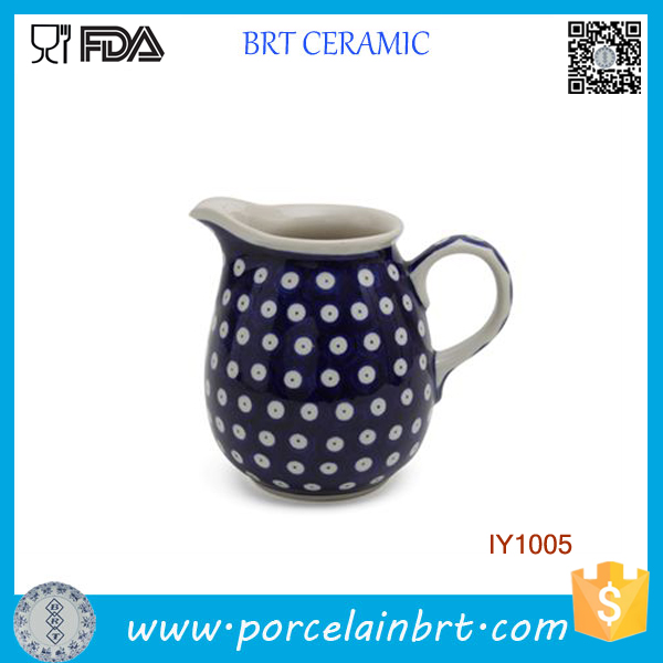 Wholesale Mazarine with White Wave Point Cearamic Milk Mug