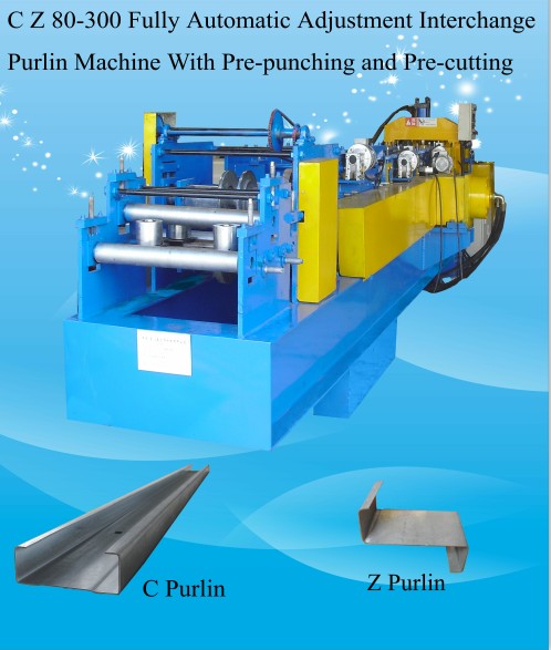 C Z Purline Full Automatic Roll Forming Machines with Pre-Punching and Pre-Cutting (CZ80-250) Fully Automatic CZ Interchangeable Purline Machine