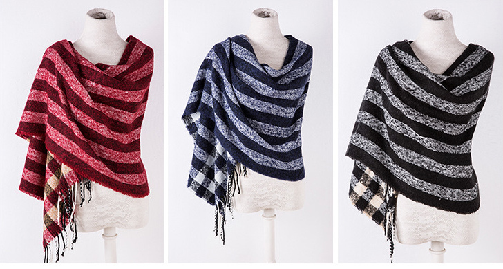 Women's Cashmere Like Classic Stripe Knitted Winter Printing Shawl Scarf (SP305)