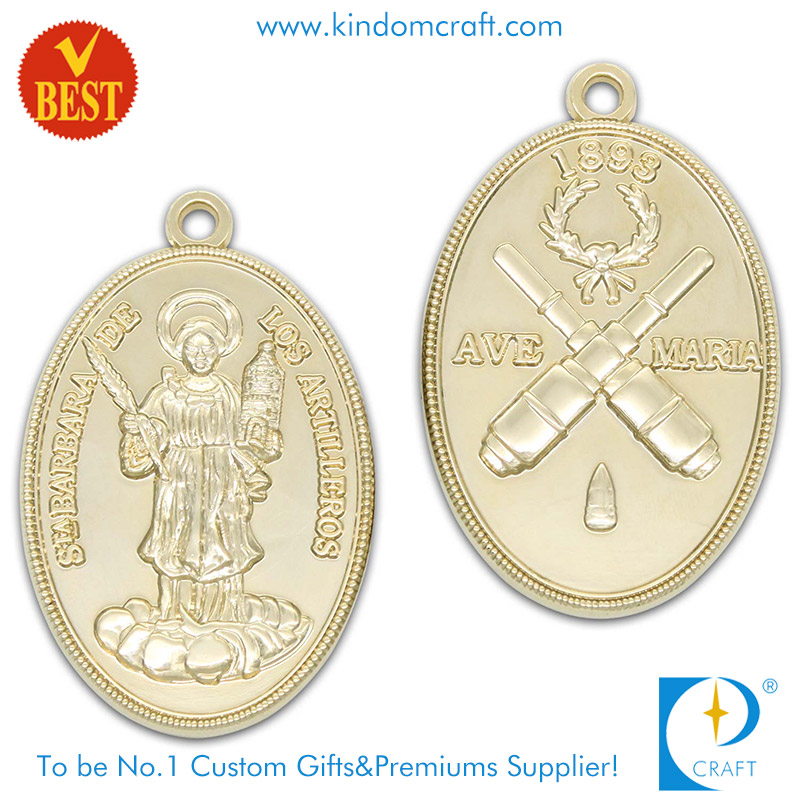 Supply 3D Both Side Pressure Stamping Gold Plating Religious Medal in Zinc Alloy