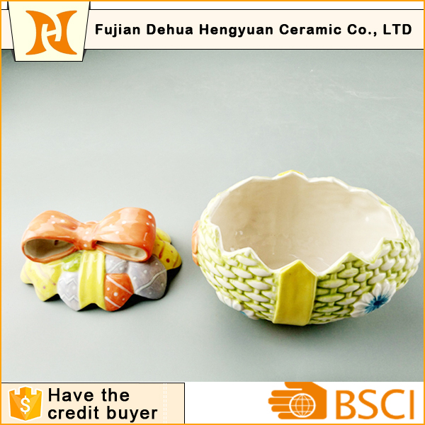 Easter Egg Shape Ceramic Cookie Jar for Home Decoration