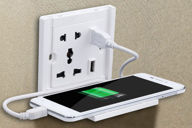 Wall Power Outlet Socket Supply with 2 Ports USB Charger Mobile Phone Charging Stand