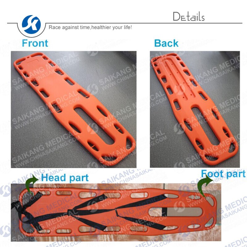 Hospital Plastic Back Medical Stretcher, Spine Board with Straps