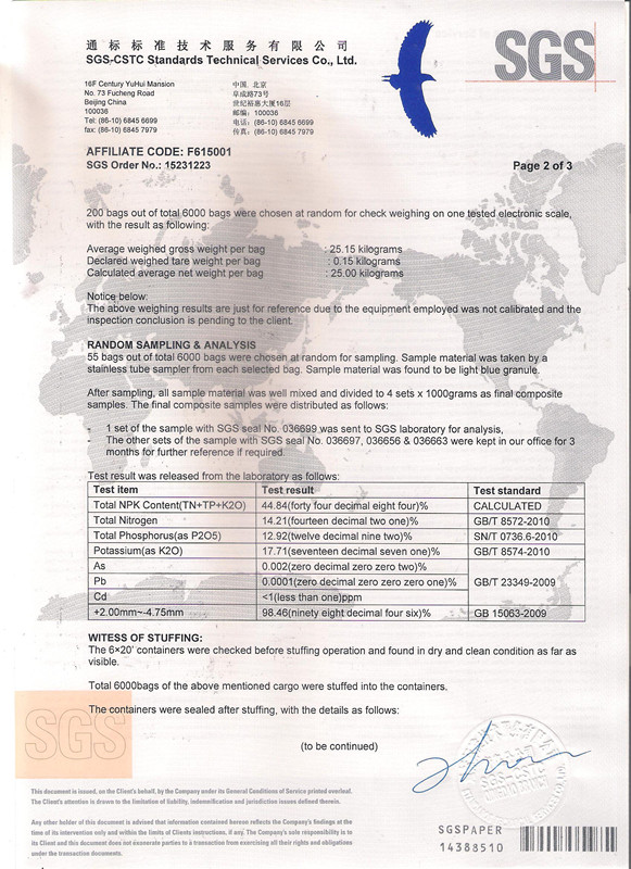 NPK 12-12-17 by SGS Include The Heavy Metal Testing Report