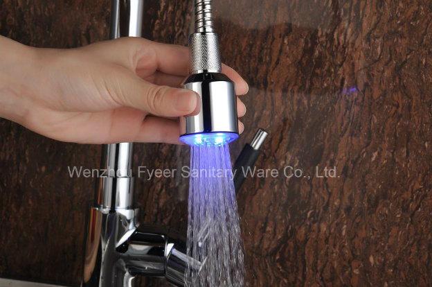 Pull-out Spray Self-Power 3 Color LED Kitchen Sink Faucet (QH0781-4F)