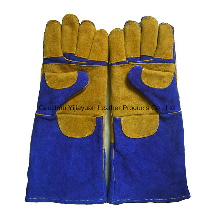 Blue Cow Leather Welding Gloves Industry Protective Working Safety Gloves