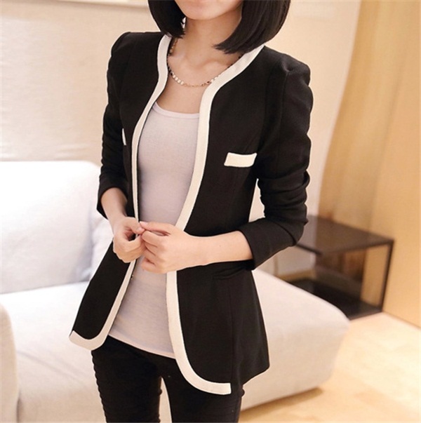 Korean Style Fashion Slim Fitting Black White Women One Button Suit Coat