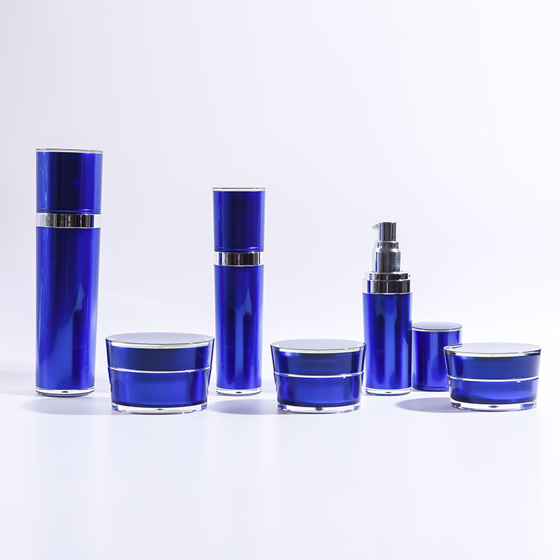 Tapered Shape Acrylic Blue Lotion Bottles and Jars Collection