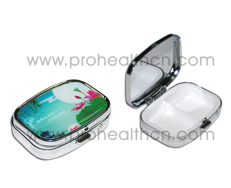 2 Cases Decorative Mini Metal Pill Box with Mirror (PH1190-6)