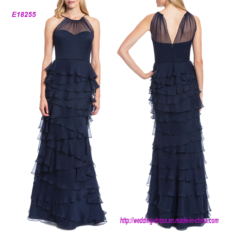 Spanghetti Strap Tiered Ruffle Shirt Evening Dress