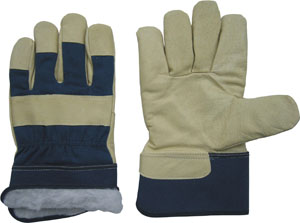 Pig Grain Leather Work Glove with Blue Cotton Back