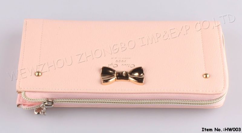 New Yong Lady Bowknot Leather Wallet with Zipper