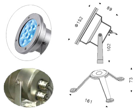 IP68 9W LED Underwater Light in Stainless Steel