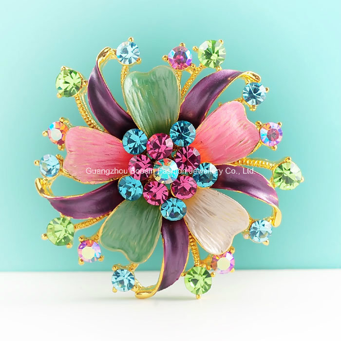 High Quality Handmade Brilliant Rhinestone Flower Brooch