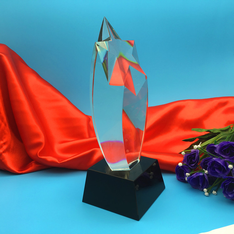 Optical Crystal Glass Trophy Awards Five Corner Column Gift