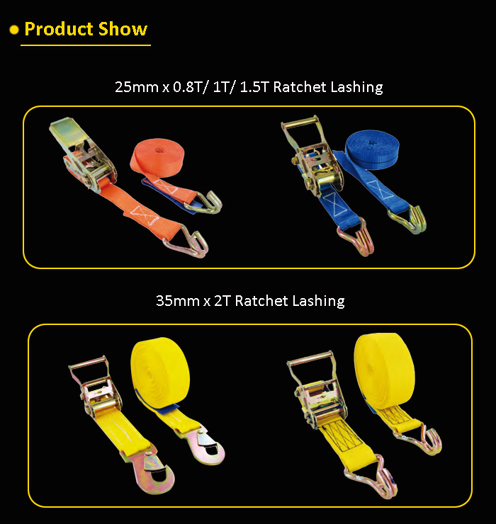 5 Ton 10m Polyester Yellow Ratchet Lashing Strap with Hooks