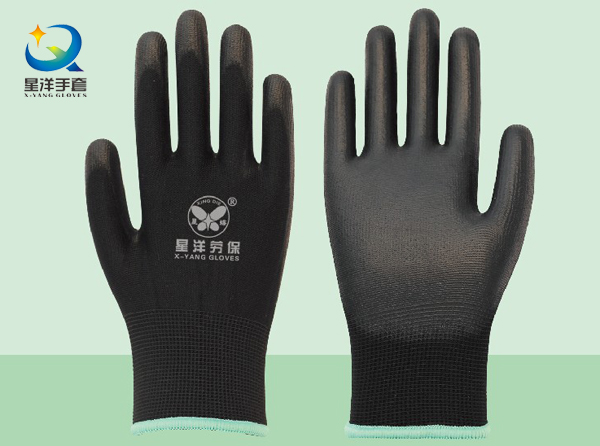 Black Polyester Liner with Black PU Coated Safety Gloves