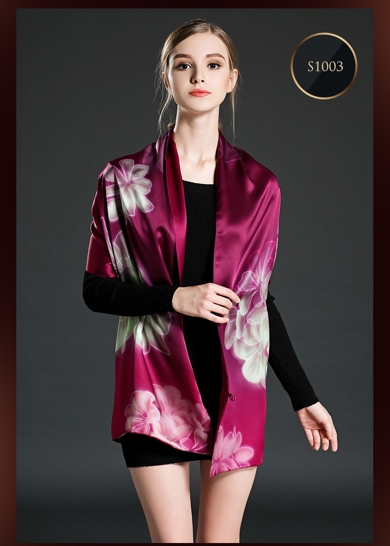 Double-Sided Printing Silk Scarf Shawl for Women