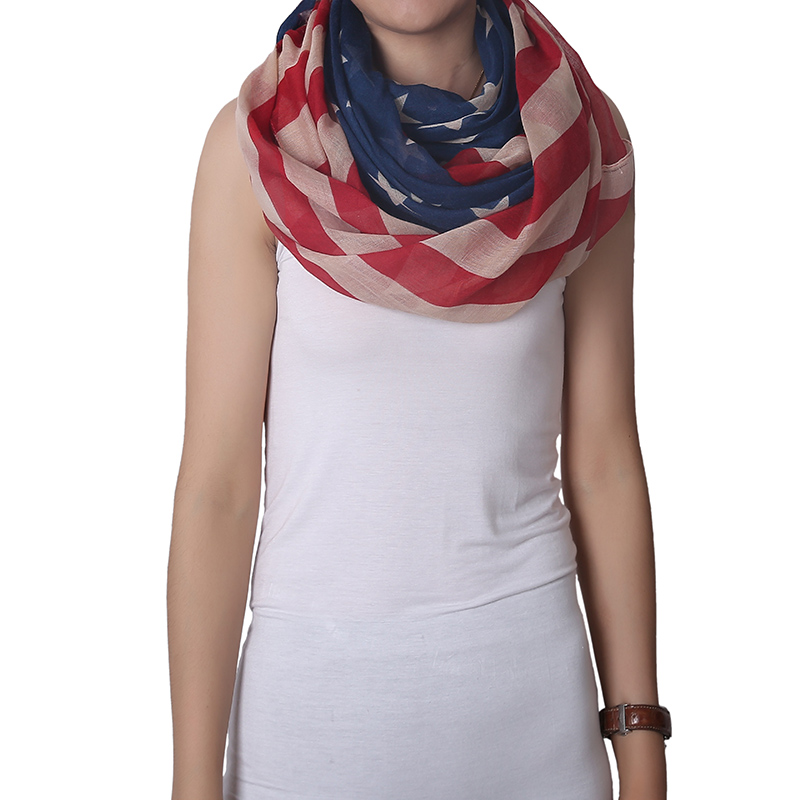 Women White and Blue American Flag Long Scarf